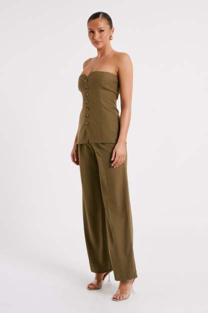 Adina Linen Pant - Olive-My Chic Way.All Rights Reserved