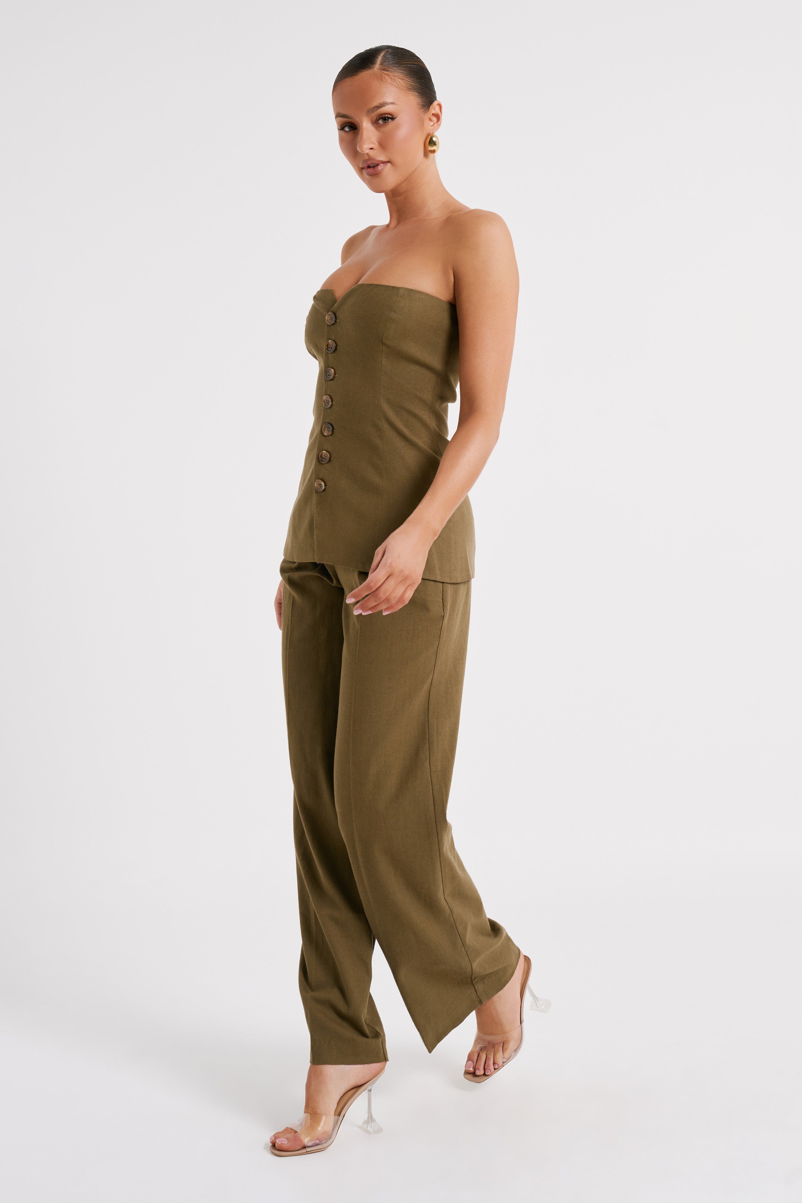 Adina Linen Pant - Olive-My Chic Way.All Rights Reserved
