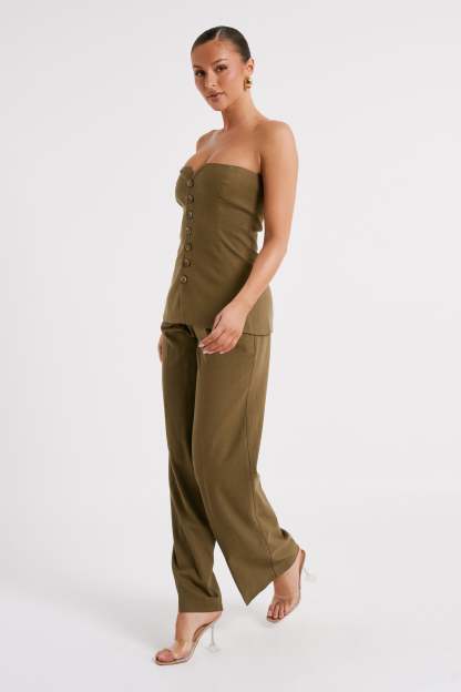 Adina Linen Pant - Olive-My Chic Way.All Rights Reserved