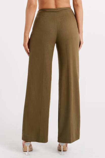 Adina Linen Pant - Olive-My Chic Way.All Rights Reserved