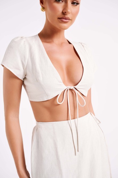 Fatima Linen Crop Top - Natural-My Chic Way.All Rights Reserved