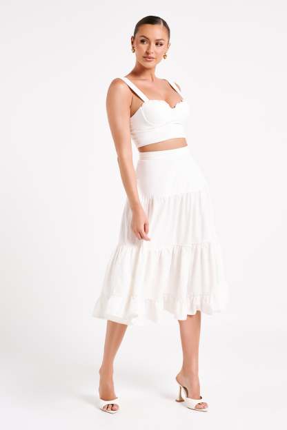 Hilaria Cupped Linen Crop Top - White-My Chic Way.All Rights Reserved