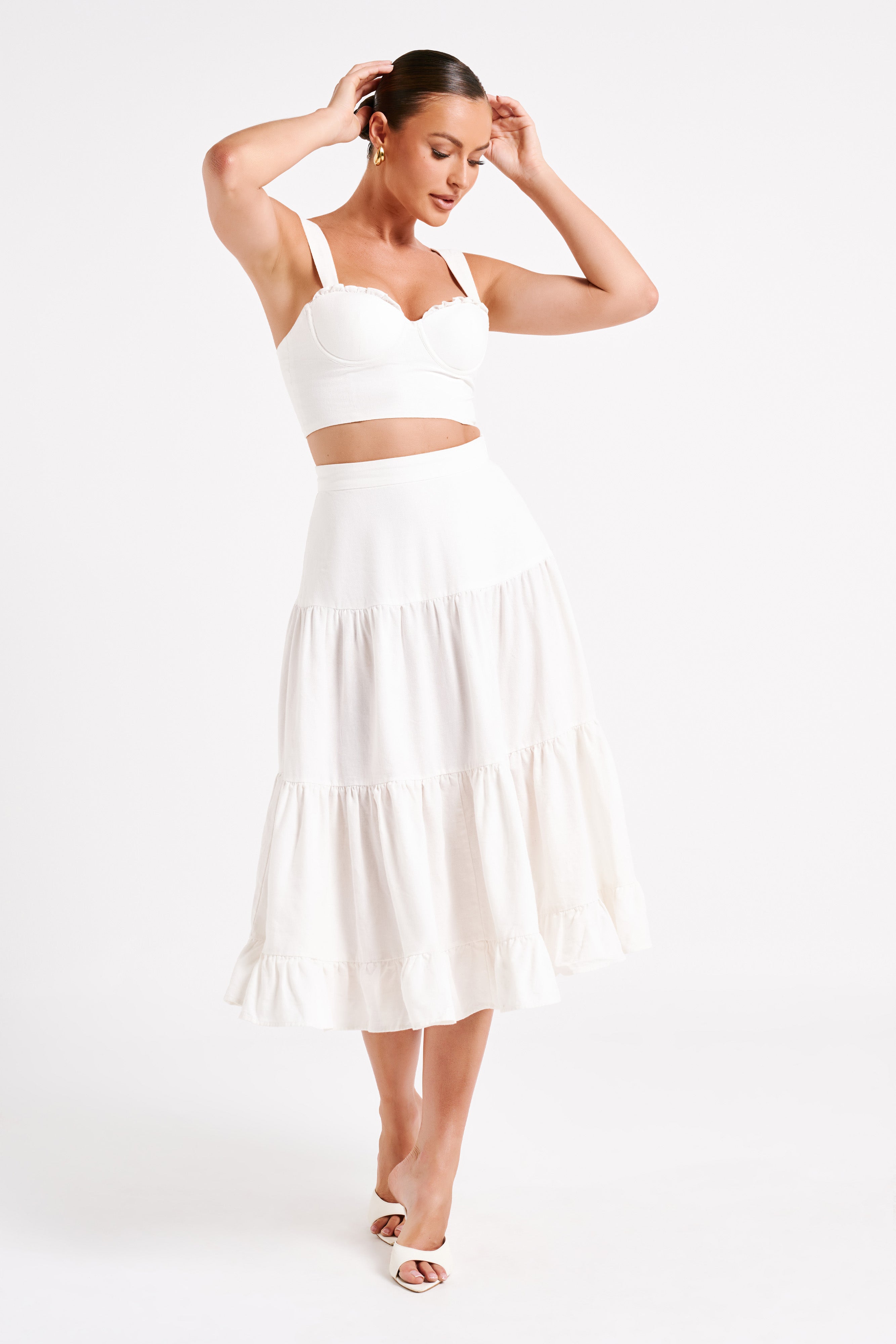 Hilaria Cupped Linen Crop Top - White-My Chic Way.All Rights Reserved