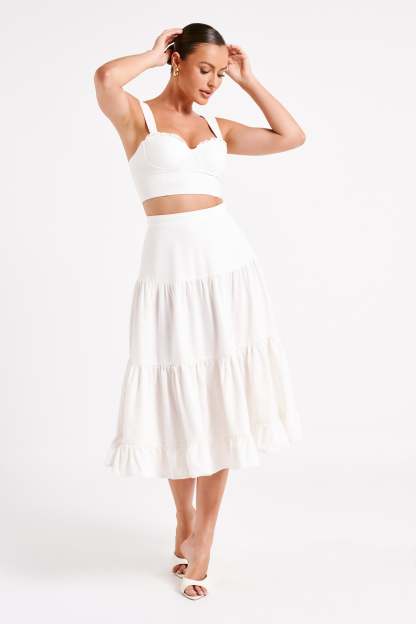 Hilaria Cupped Linen Crop Top - White-My Chic Way.All Rights Reserved
