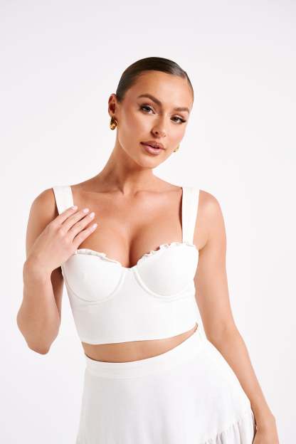 Hilaria Cupped Linen Crop Top - White-My Chic Way.All Rights Reserved