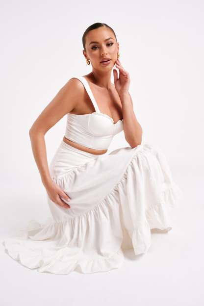 Hilaria Cupped Linen Crop Top - White-My Chic Way.All Rights Reserved