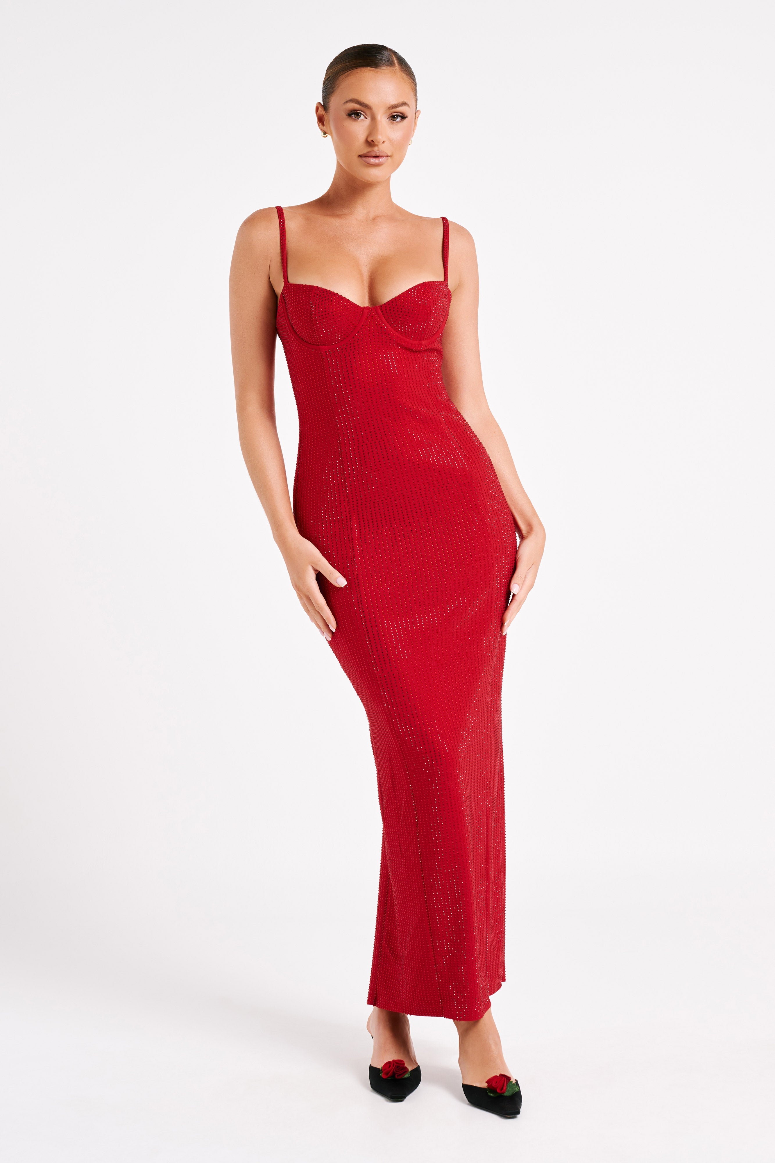 Rafaela Diamante Maxi Dress - Vermilion Red-My Chic Way.All Rights Reserved
