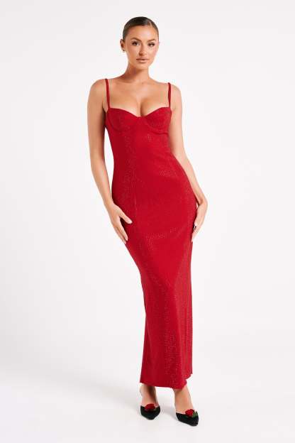 Rafaela Diamante Maxi Dress - Vermilion Red-My Chic Way.All Rights Reserved