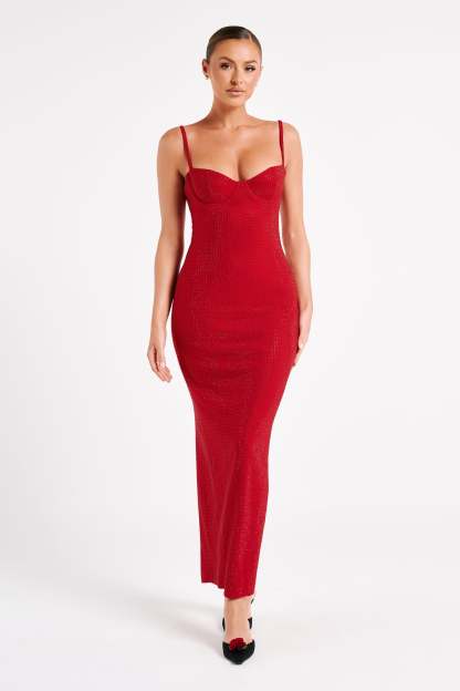 Rafaela Diamante Maxi Dress - Vermilion Red-My Chic Way.All Rights Reserved