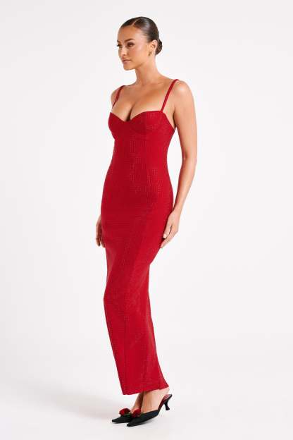 Rafaela Diamante Maxi Dress - Vermilion Red-My Chic Way.All Rights Reserved