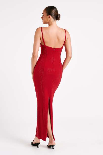 Rafaela Diamante Maxi Dress - Vermilion Red-My Chic Way.All Rights Reserved