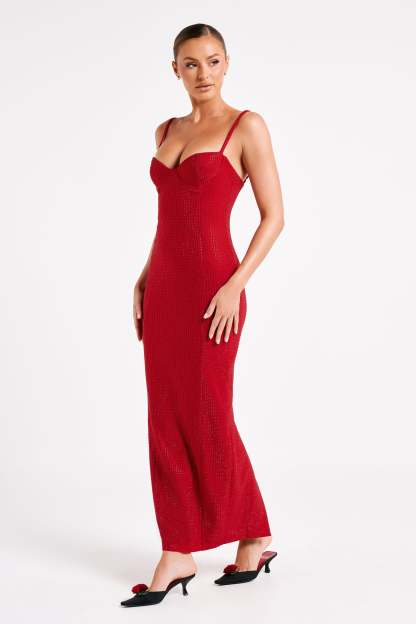 Rafaela Diamante Maxi Dress - Vermilion Red-My Chic Way.All Rights Reserved