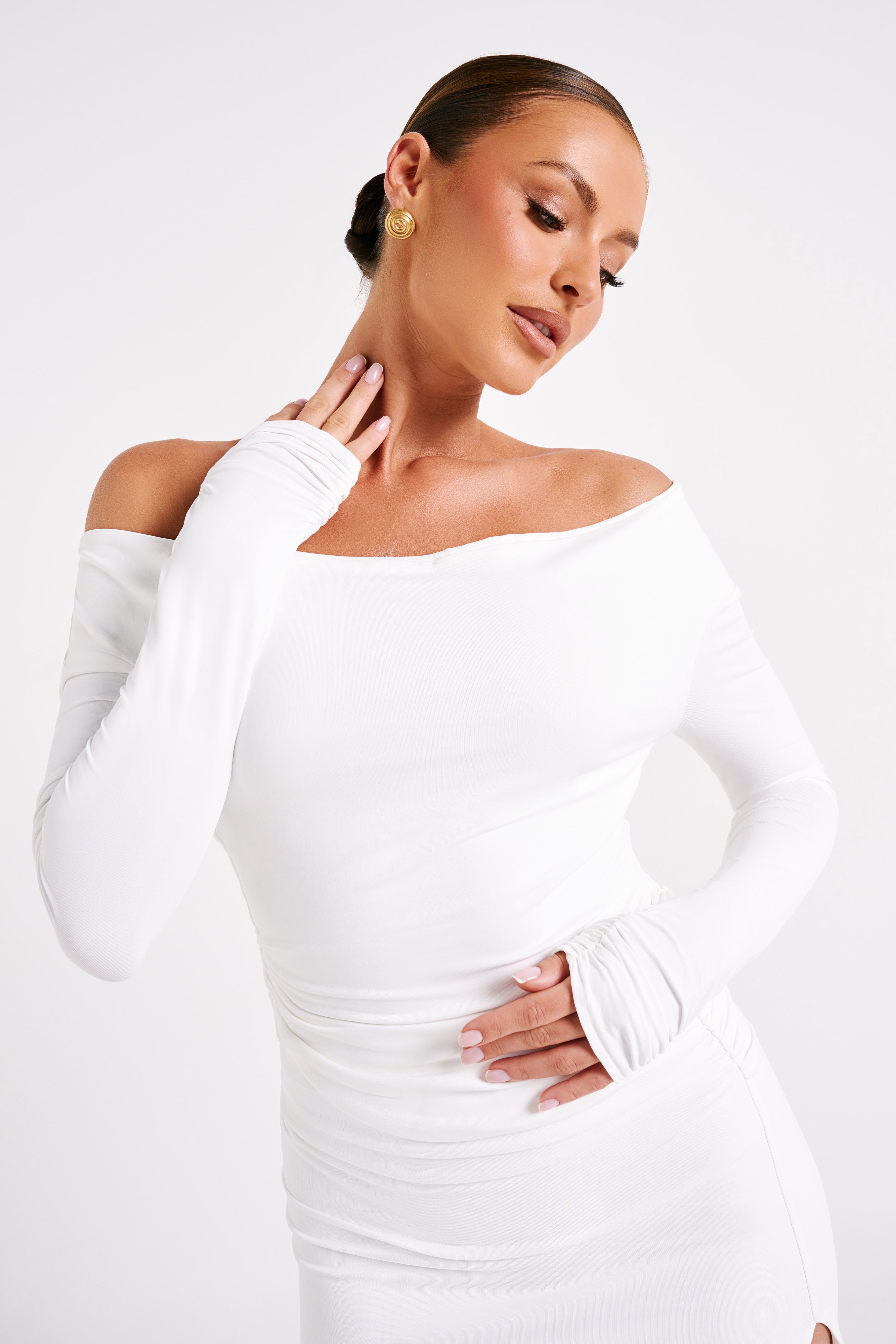 Emma Recycled Nylon Long Sleeve Top - White-My Chic Way.All Rights Reserved