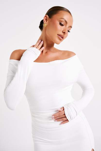 Emma Recycled Nylon Long Sleeve Top - White-My Chic Way.All Rights Reserved
