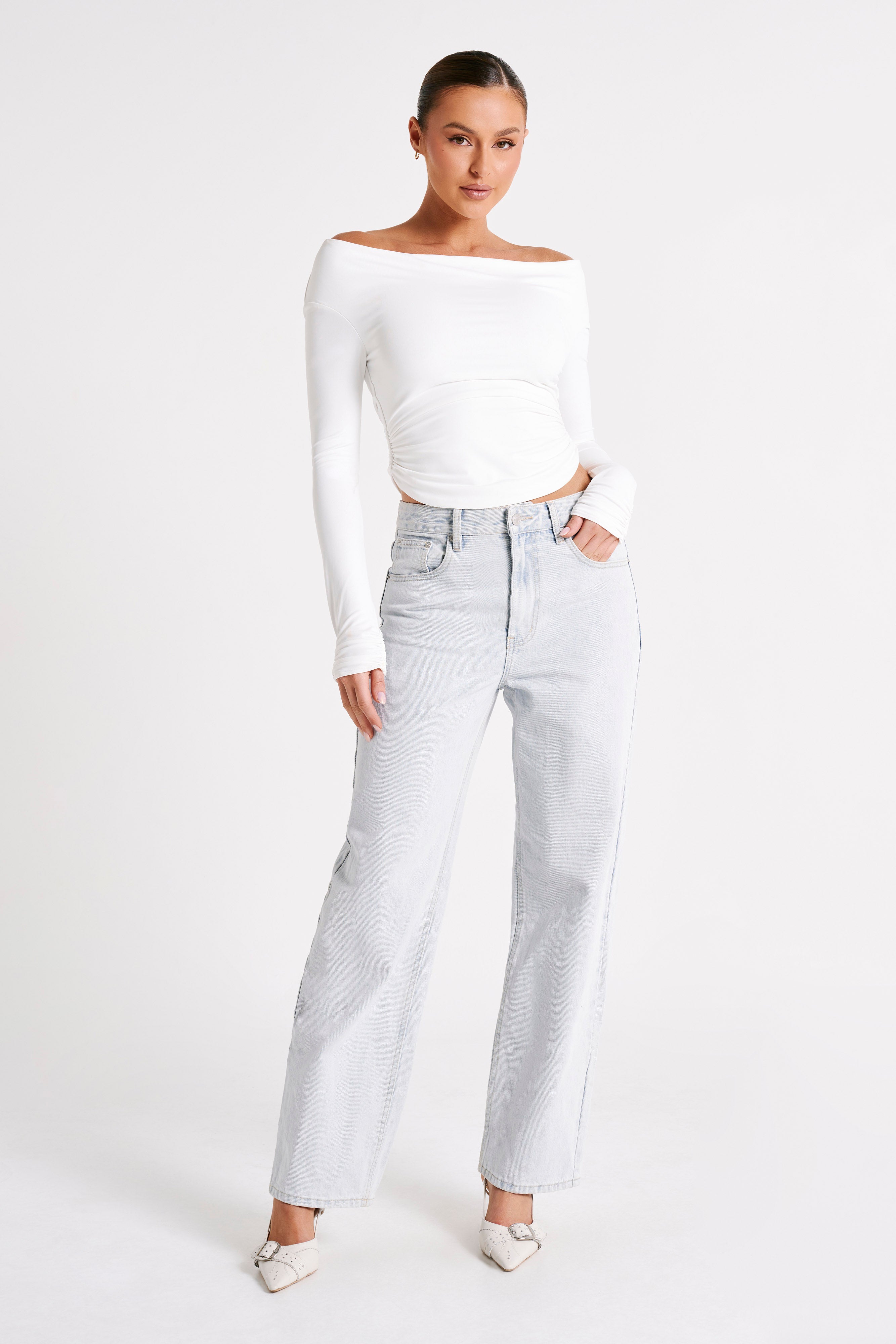 Emma Recycled Nylon Long Sleeve Top - White-My Chic Way.All Rights Reserved
