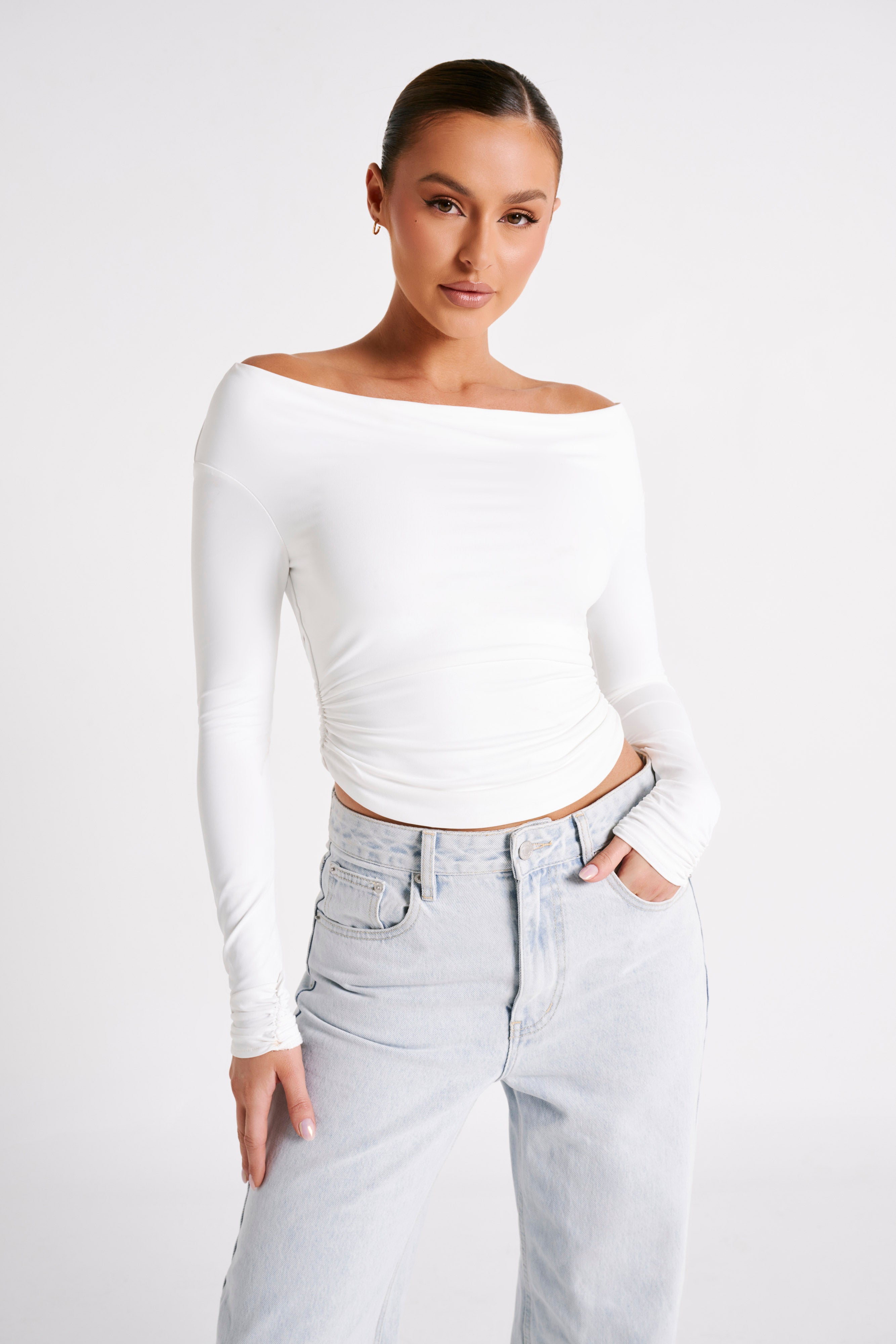 Emma Recycled Nylon Long Sleeve Top - White-My Chic Way.All Rights Reserved