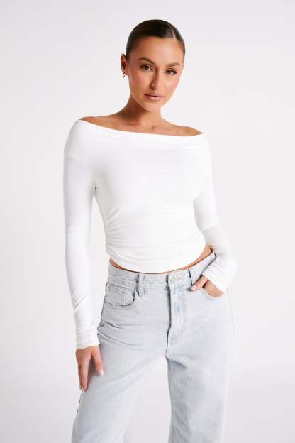 Emma Recycled Nylon Long Sleeve Top - White-My Chic Way.All Rights Reserved