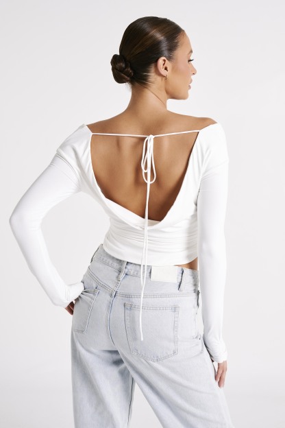 Emma Recycled Nylon Long Sleeve Top - White-My Chic Way.All Rights Reserved