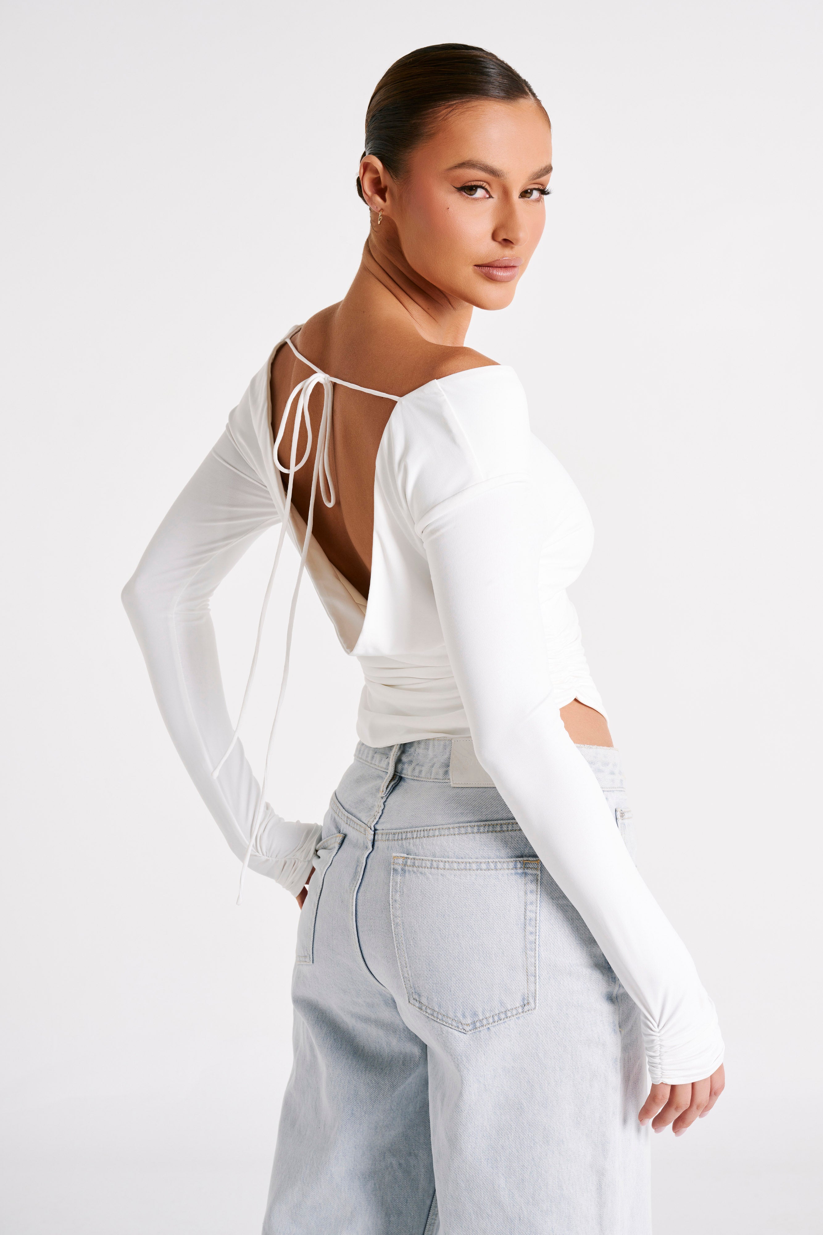 Emma Recycled Nylon Long Sleeve Top - White-My Chic Way.All Rights Reserved