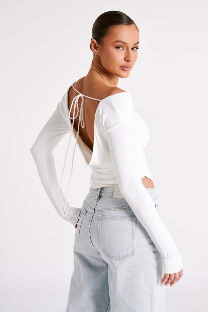 Emma Recycled Nylon Long Sleeve Top - White-My Chic Way.All Rights Reserved
