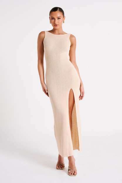 Maxine Sheer Knit Maxi Dress - Wheat-My Chic Way.All Rights Reserved