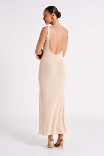 Maxine Sheer Knit Maxi Dress - Wheat-My Chic Way.All Rights Reserved