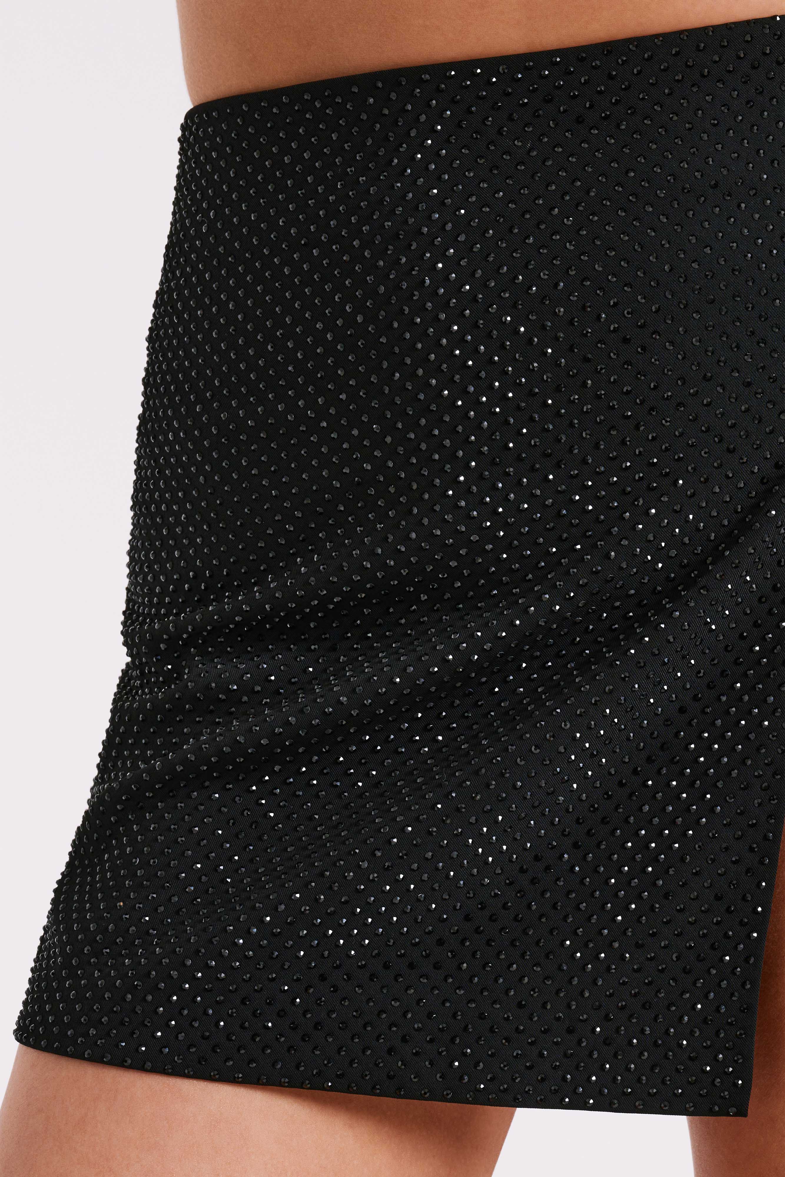 Sacha Diamante Mini Skirt With Split - Black-My Chic Way.All Rights Reserved
