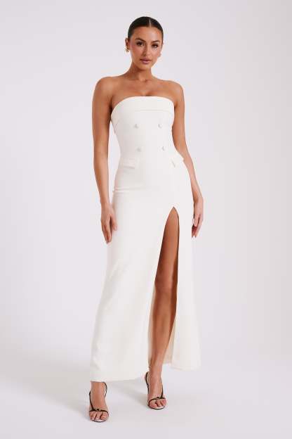 Abbie Strapless Suiting Maxi Dress - Ivory-My Chic Way.All Rights Reserved