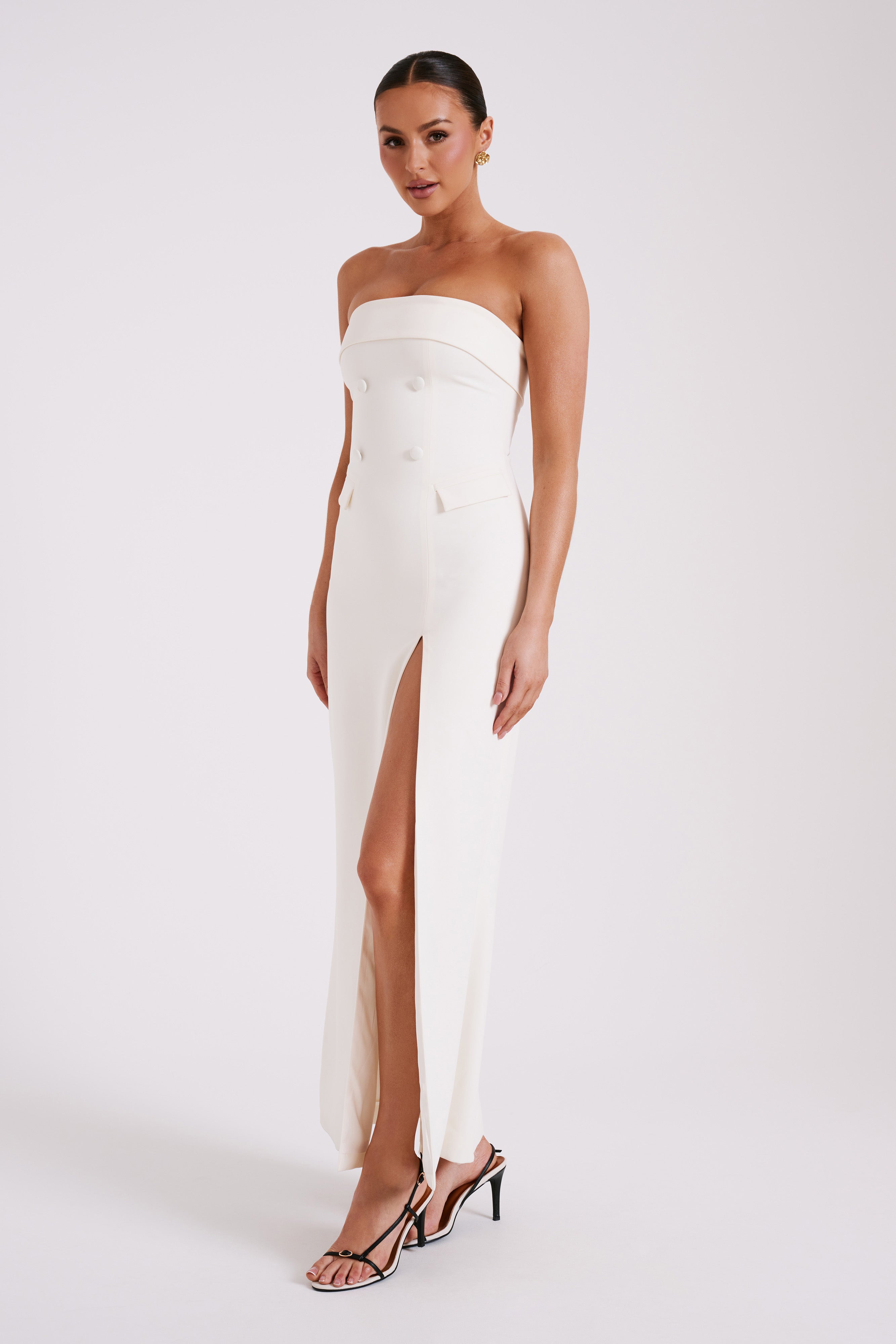 Abbie Strapless Suiting Maxi Dress - Ivory-My Chic Way.All Rights Reserved