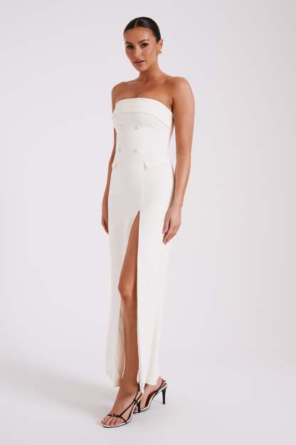 Abbie Strapless Suiting Maxi Dress - Ivory-My Chic Way.All Rights Reserved