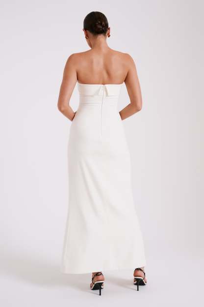 Abbie Strapless Suiting Maxi Dress - Ivory-My Chic Way.All Rights Reserved