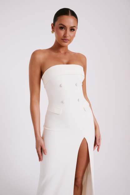 Abbie Strapless Suiting Maxi Dress - Ivory-My Chic Way.All Rights Reserved