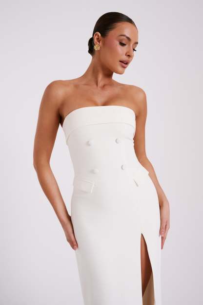 Abbie Strapless Suiting Maxi Dress - Ivory-My Chic Way.All Rights Reserved