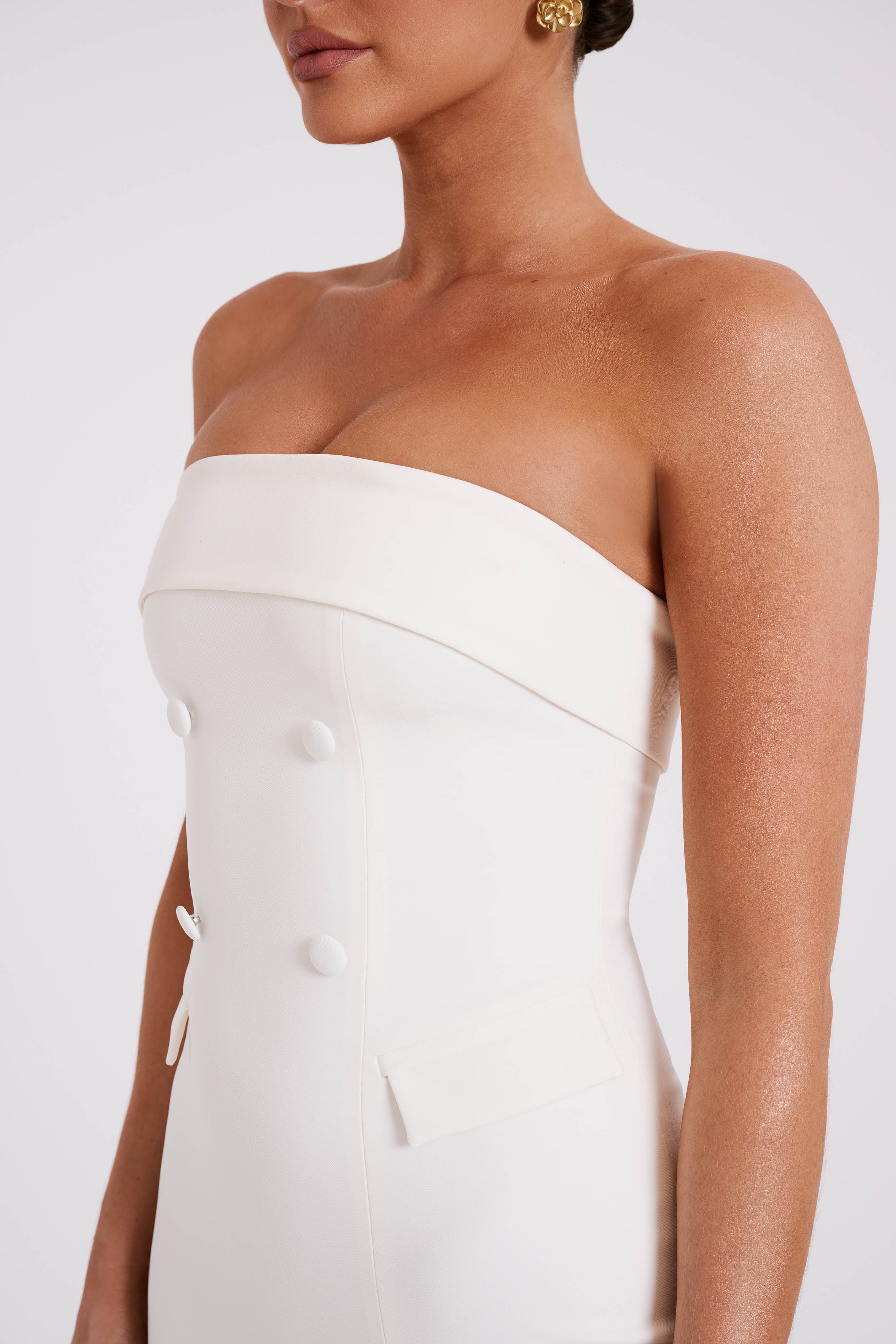 Abbie Strapless Suiting Maxi Dress - Ivory-My Chic Way.All Rights Reserved