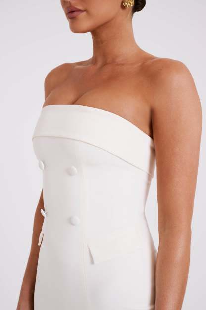 Abbie Strapless Suiting Maxi Dress - Ivory-My Chic Way.All Rights Reserved