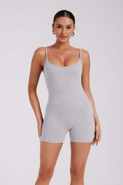 Alexis Ribbed Cami Playsuit - Grey Marle-My Chic Way.All Rights Reserved