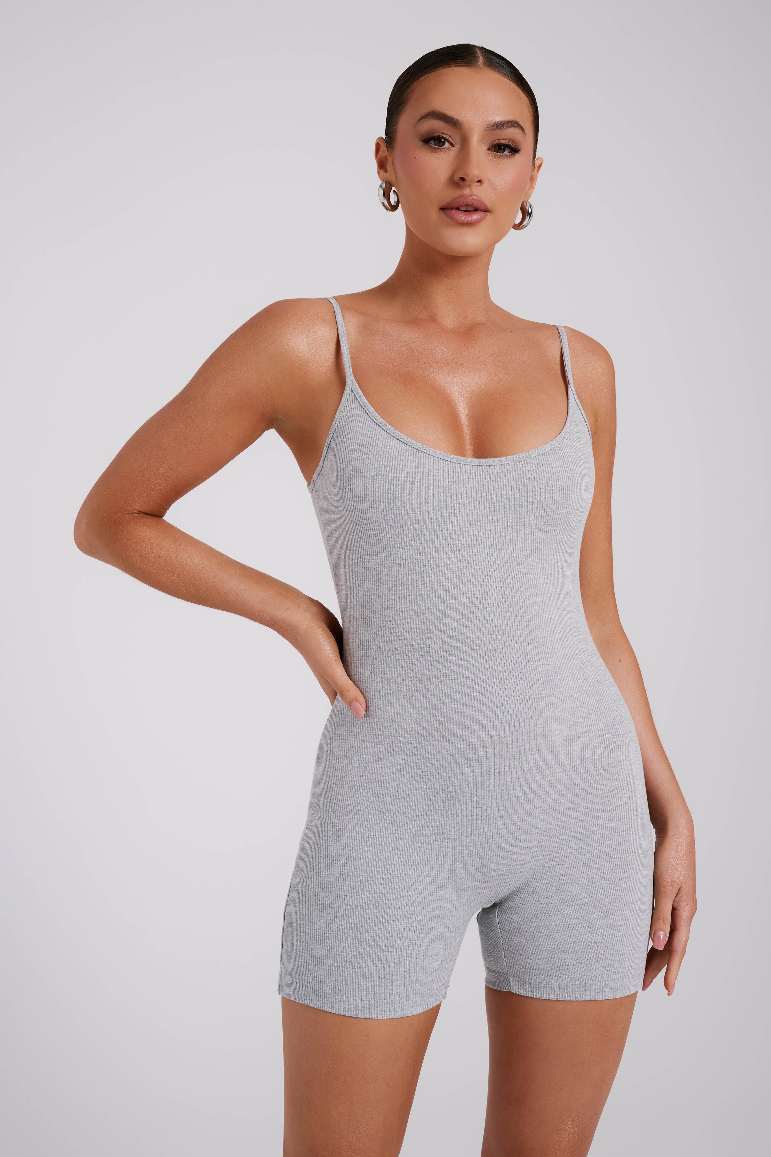Alexis Ribbed Cami Playsuit - Grey Marle-My Chic Way.All Rights Reserved