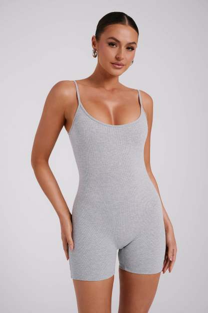 Alexis Ribbed Cami Playsuit - Grey Marle-My Chic Way.All Rights Reserved