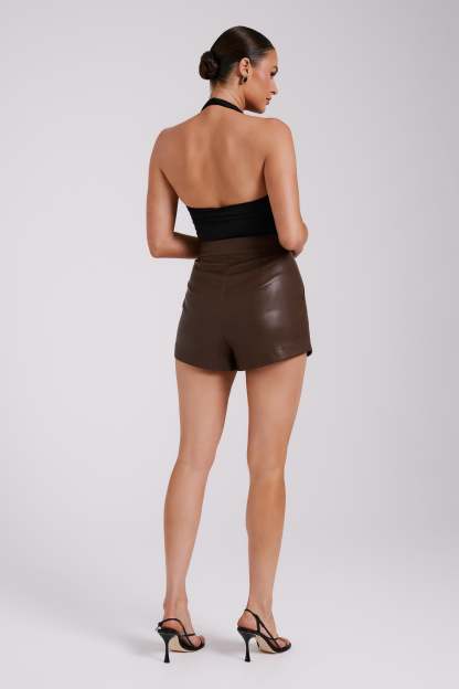 Ingrid Faux Leather Shorts - Dark Brown-My Chic Way.All Rights Reserved