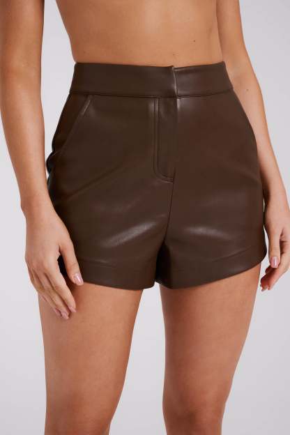 Ingrid Faux Leather Shorts - Dark Brown-My Chic Way.All Rights Reserved