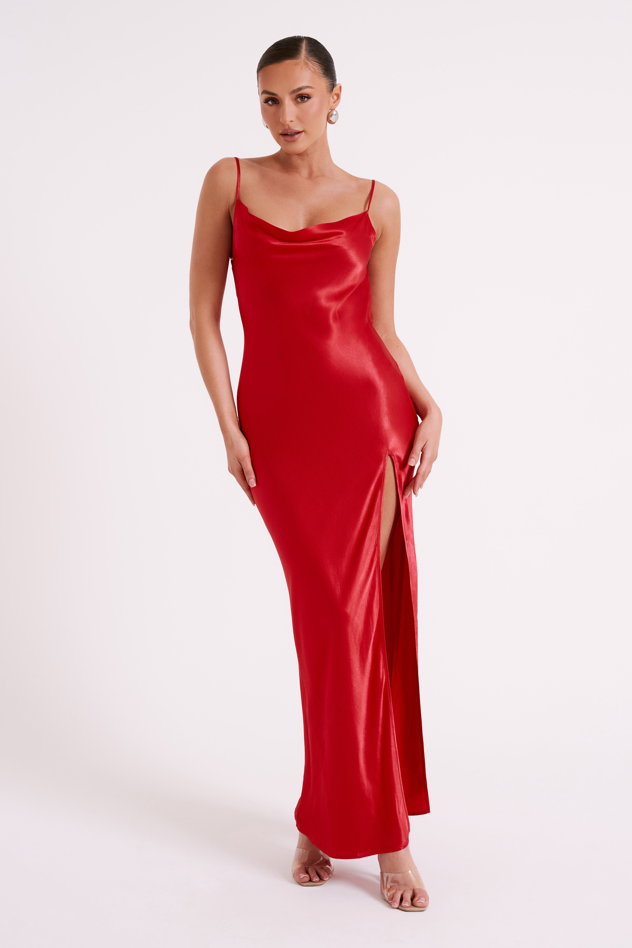 Jade Cowl Neck Backless Maxi Dress - Red-My Chic Way.All Rights Reserved