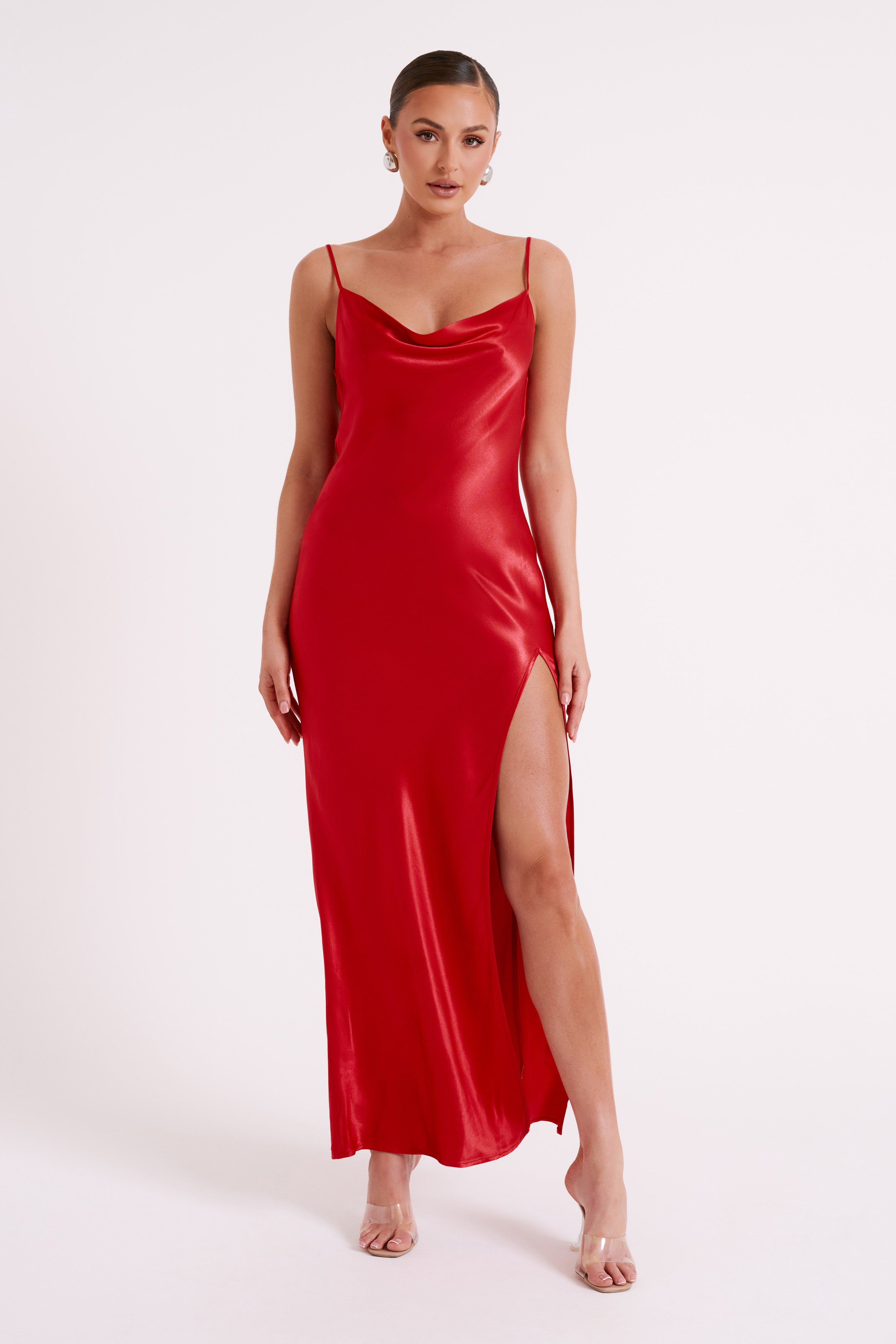 Jade Cowl Neck Backless Maxi Dress - Red-My Chic Way.All Rights Reserved