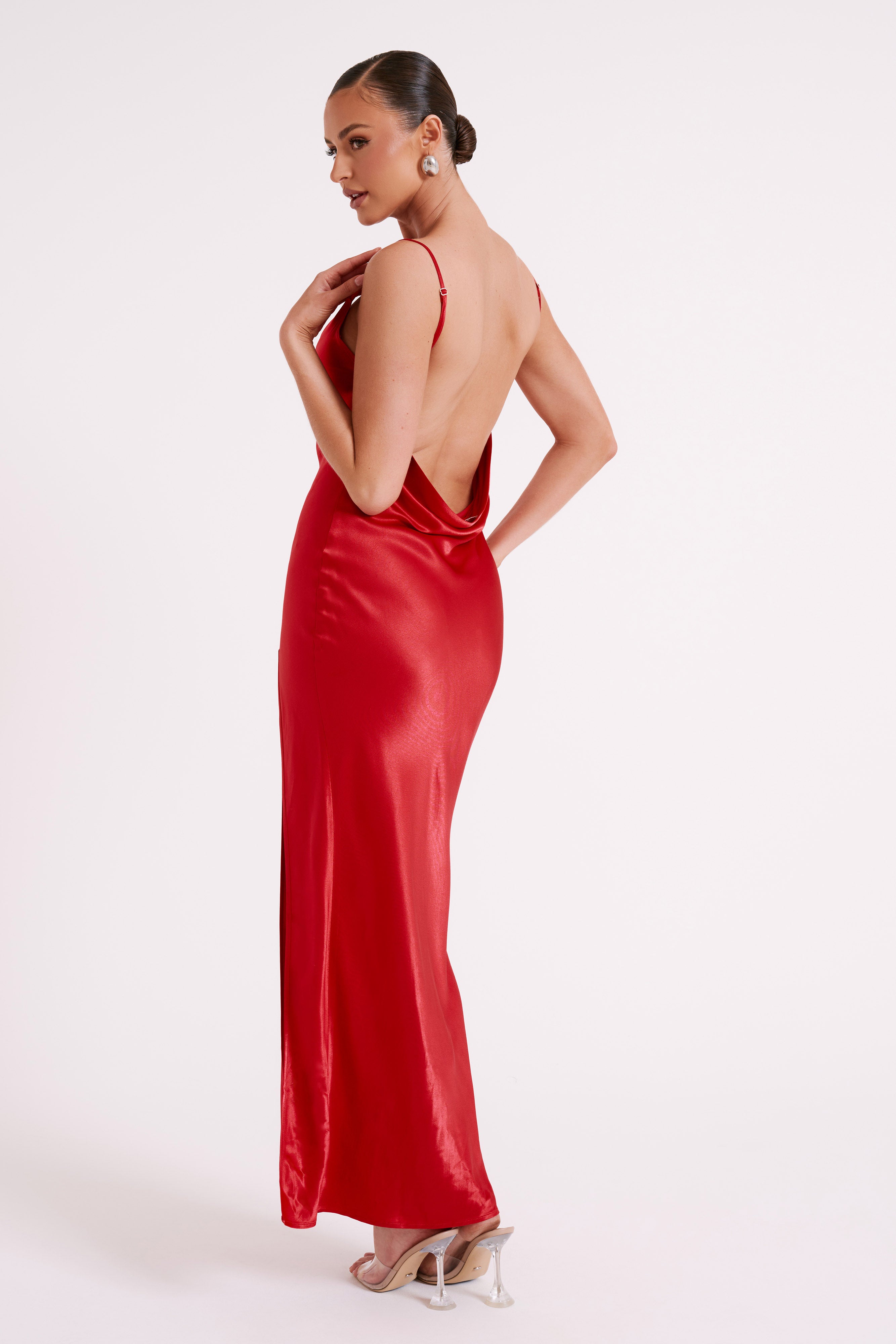 Jade Cowl Neck Backless Maxi Dress - Red-My Chic Way.All Rights Reserved