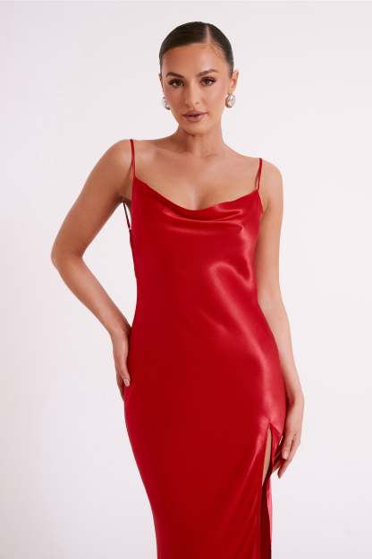 Jade Cowl Neck Backless Maxi Dress - Red-My Chic Way.All Rights Reserved