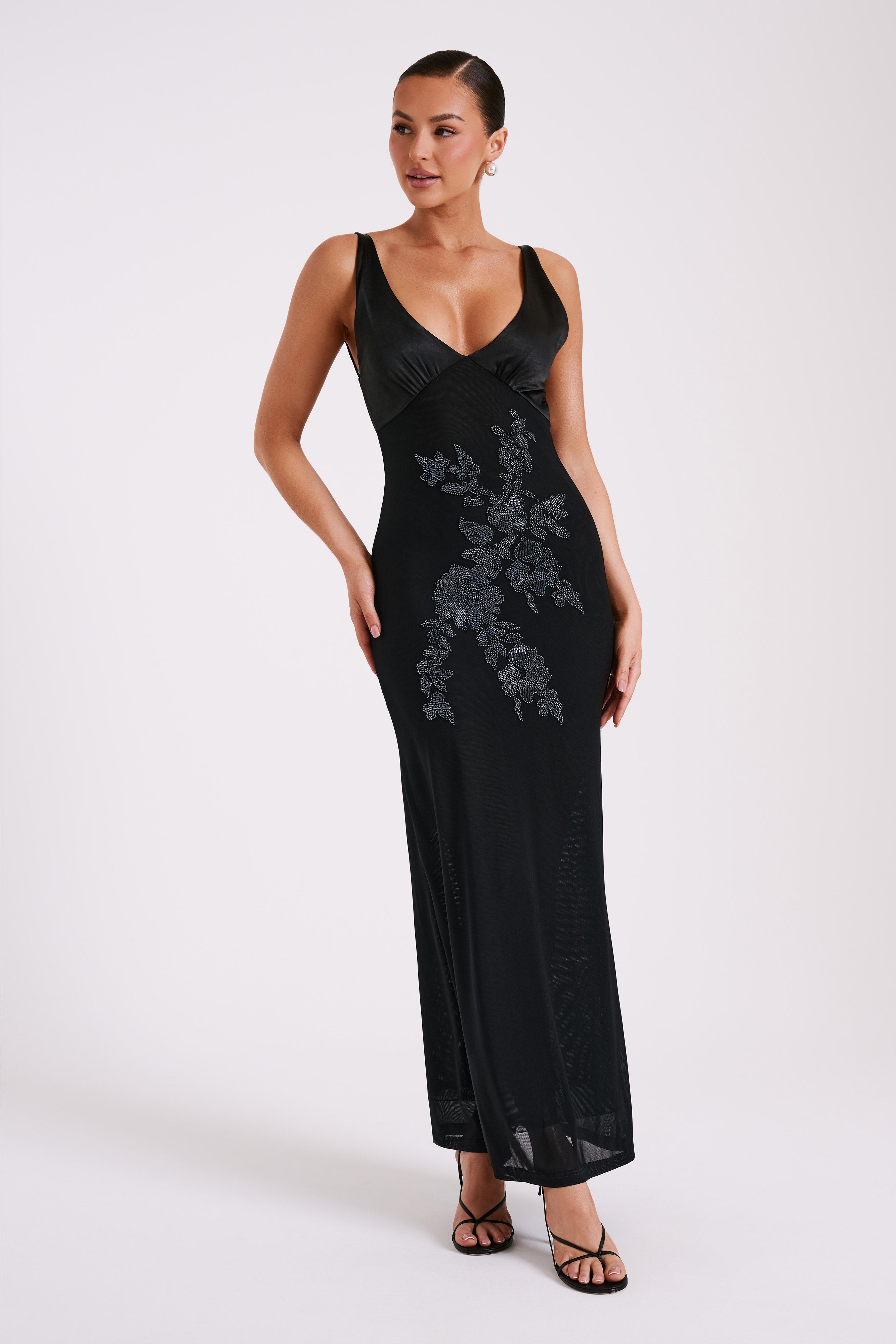 Maya Beaded Mesh Maxi Dress - Black-My Chic Way.All Rights Reserved
