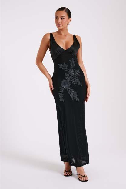 Maya Beaded Mesh Maxi Dress - Black-My Chic Way.All Rights Reserved