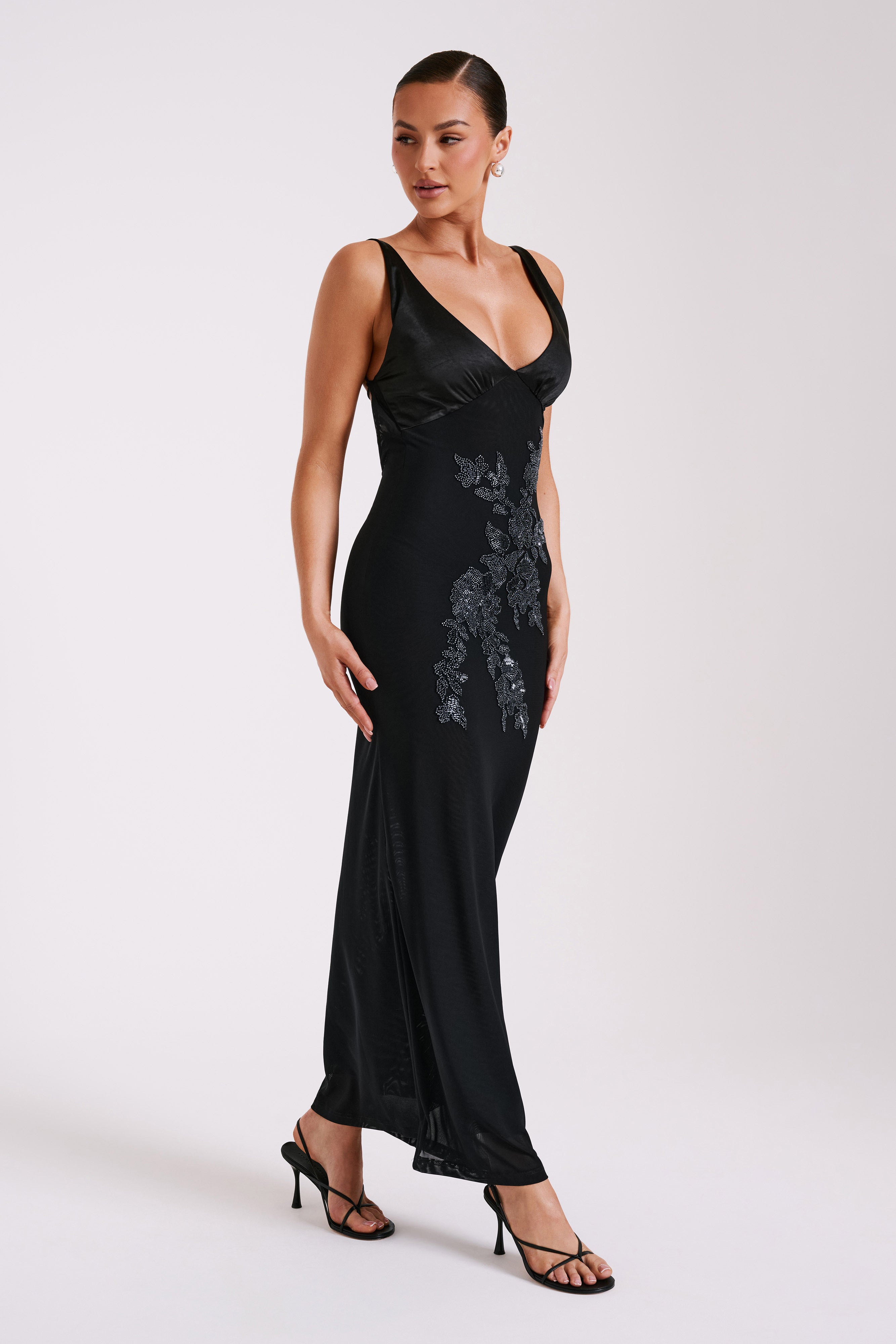Maya Beaded Mesh Maxi Dress - Black-My Chic Way.All Rights Reserved