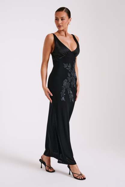 Maya Beaded Mesh Maxi Dress - Black-My Chic Way.All Rights Reserved