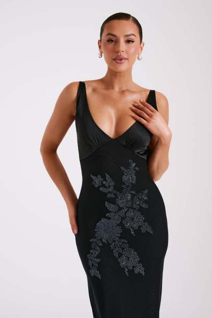 Maya Beaded Mesh Maxi Dress - Black-My Chic Way.All Rights Reserved