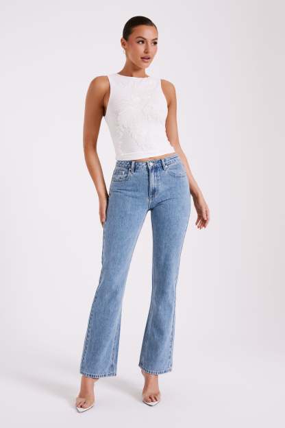 Luci Beaded Flower Mesh Top - White-My Chic Way.All Rights Reserved